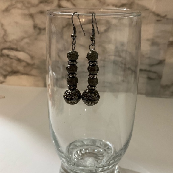 Hand Crafted Brown Gothic Pierced Earrings with Ornate Beads Dangle Drop - Picture 3 of 5